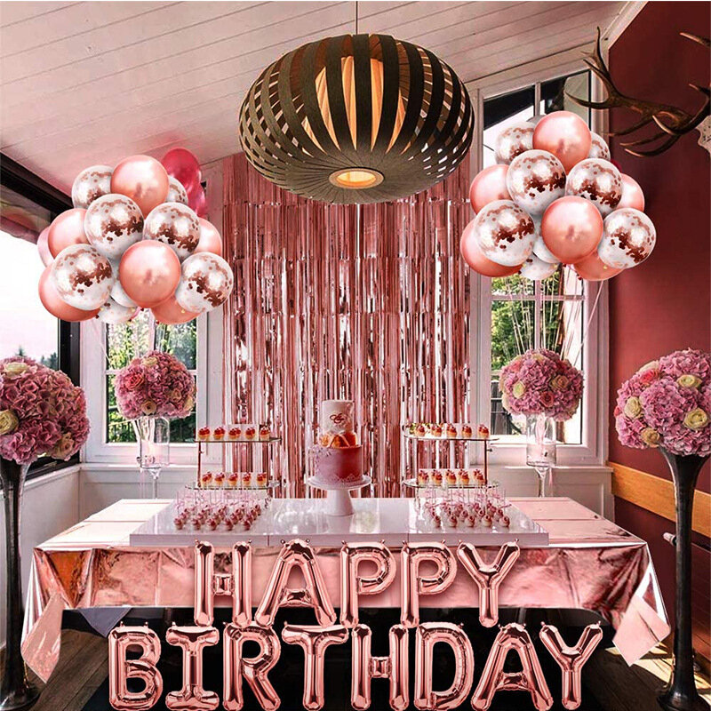 Złoty różowy balon zestaw na urodziny nowy rok łańcuch balonowy na imprezę bal dekoracji deszcz jedwabiu kurtyny prezent 2021 sprzedaży