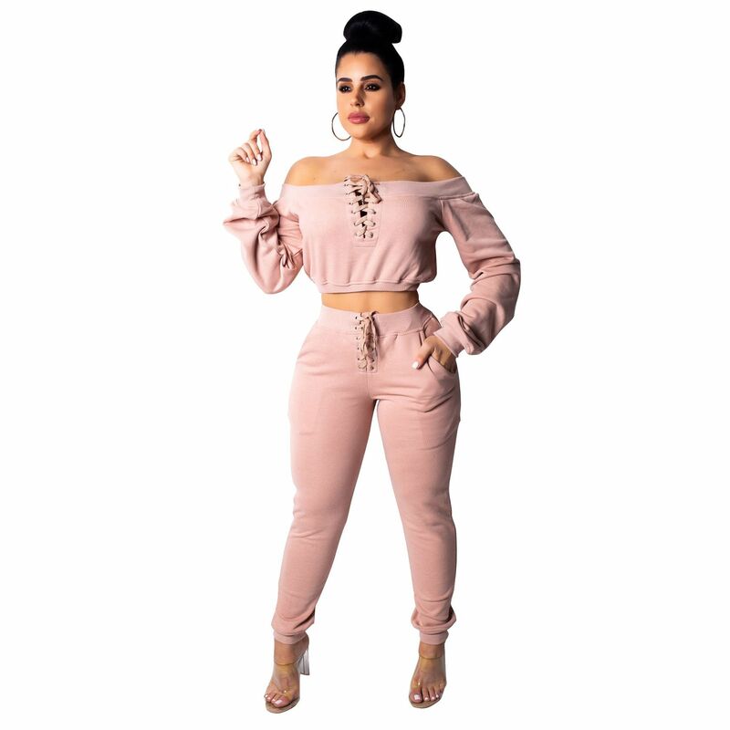 Women Suits S-XXL Size Casual Sportswear Short Style Slash Neck Tops Long Pant 2pcs Female Casual Clothing Spring Fall