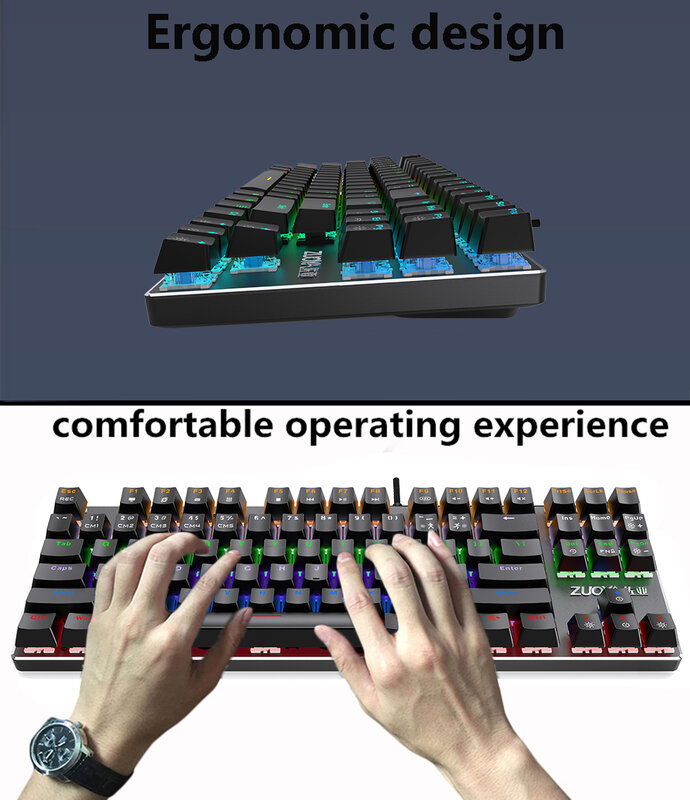 Jogos de teclado mecânico azul interruptor vermelho 87key ru/eua teclado com fio anti-ghosting rgb/mix backlit led usb para gamer pc laptop