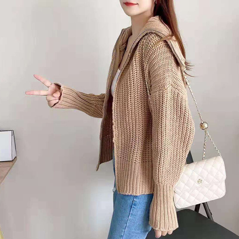 韓国スタイルのジッパー付きセーター,秋冬用の高品質長袖カーディガン,コンパクトな女性用セーター2021