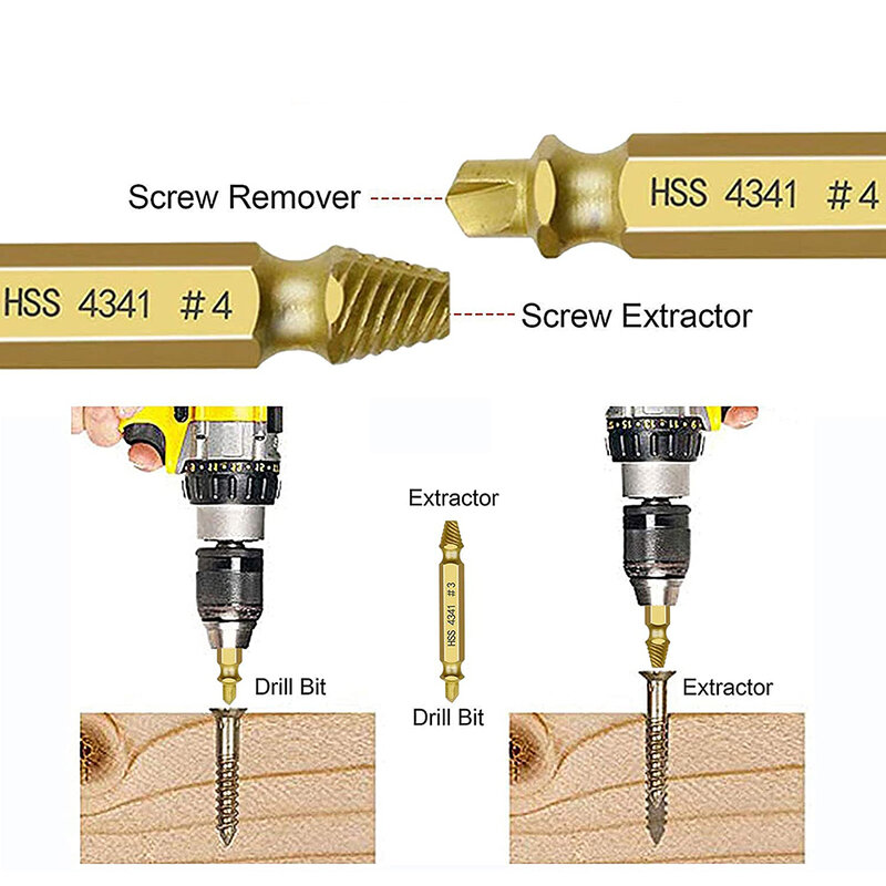 4/5/6 PCS Screw Extractor Damaged Screw bolt Extractor Drill Bit Set Stripped Broken Screw Bolt Remover Bolt Extractor Easily Ta