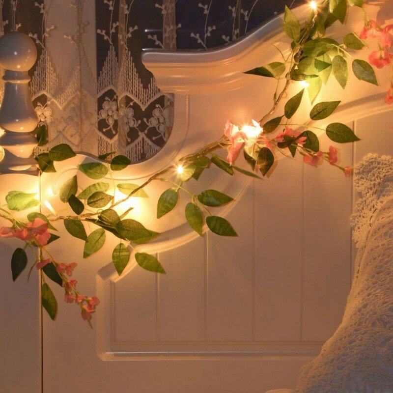 Guirlande lumineuse en cuivre de lierre artificiel, 2.2M, 25 lumières, fausses fleurs, pour Bouquets, décoration de chambre à coucher, mariage