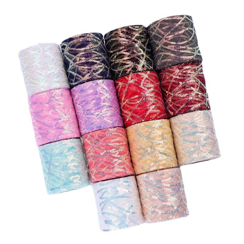 10 Yard Wavy Sequin Tulle Spool Embroidery Fabric Ribbon DIY Craft Manual Material Headwear Baby Shower Wedding Party Decoration