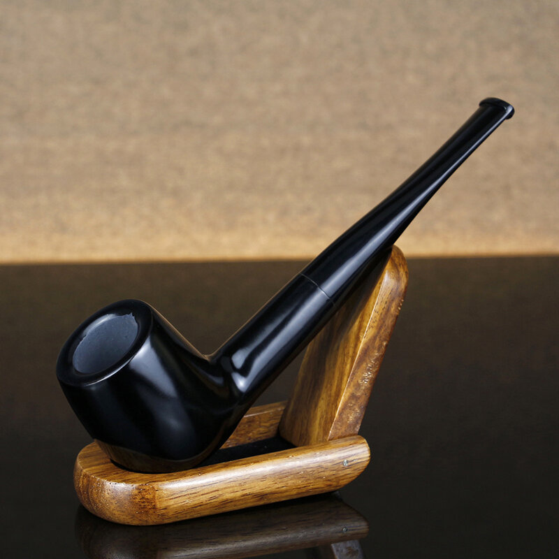Recto Vintage Pipa de madera negro sólido fumar pipa de tabaco libre de herramientas de 9mm de madera de ébano Pipa para fumar conjunto