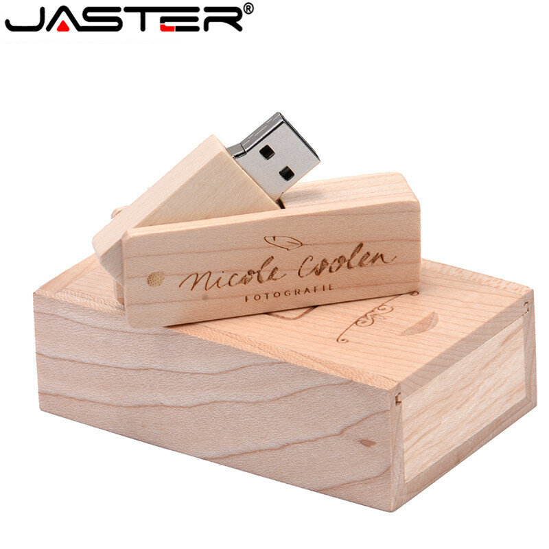 Jaster pendrive de madeira, usb 2.0, quadrado, 128gb64gb, 32gb, 16gb, presente de casamento, memória (logotipo personalizado grátis)