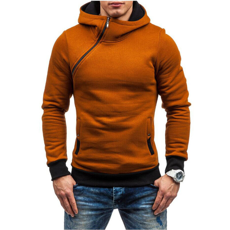 Mrmt 2021 marca outono hoodies moletom dos homens novo fino e grosso pulôver para o sexo masculino diagonal zíper moletom com capuz
