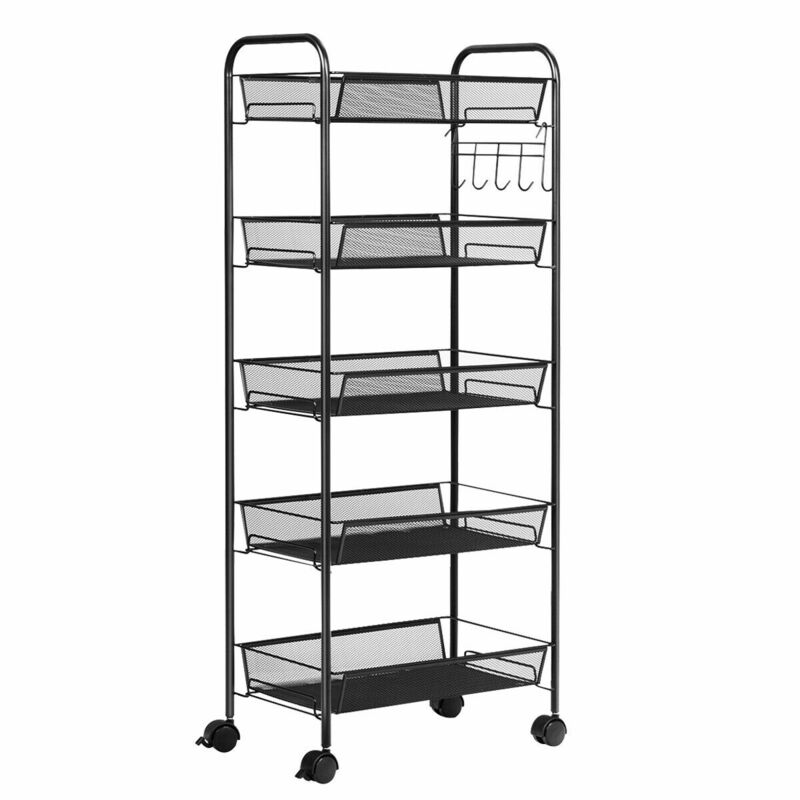 Costway 5 Tier Mesh Roll Datei Utility Warenkorb Lagerung Korb Home Office Küche Schwarz