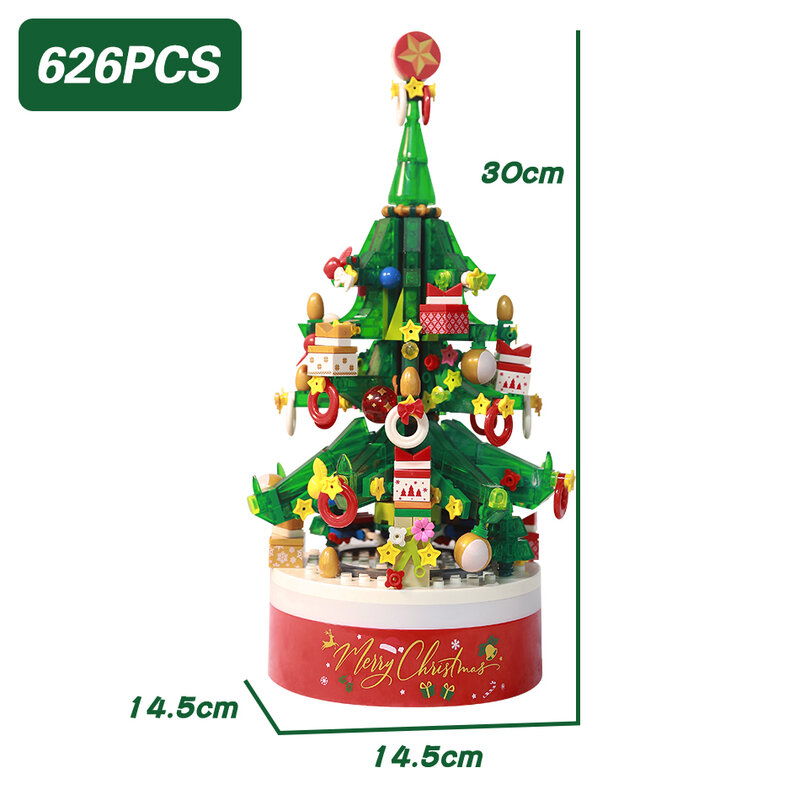 626Pcs Kerstboom Sneeuwpop Muziekdoos Bouwstenen Stad Kerst Ornament Boom Bricks Speelgoed Night Lamp Gift Aanwezig Kind