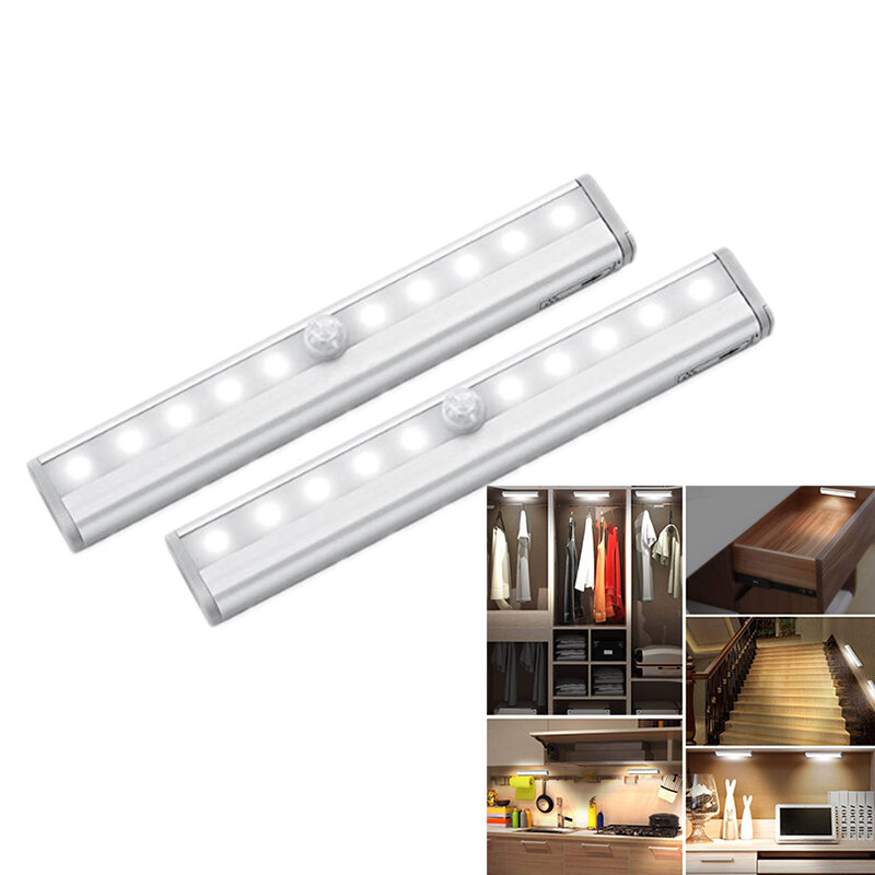 Luz LED con Sensor de movimiento PIR para armario, lámpara de cama, luz nocturna para escaleras, cocina, 10 LED