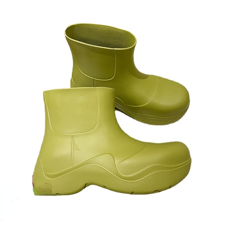 โมเดิร์นแฟชั่น Trend Design Rainboots ข้อเท้ายืดหยุ่นกันน้ำด้านบนหนาแพลตฟอร์มความสูงแบนที่เพิ่มขึ้นลื...
