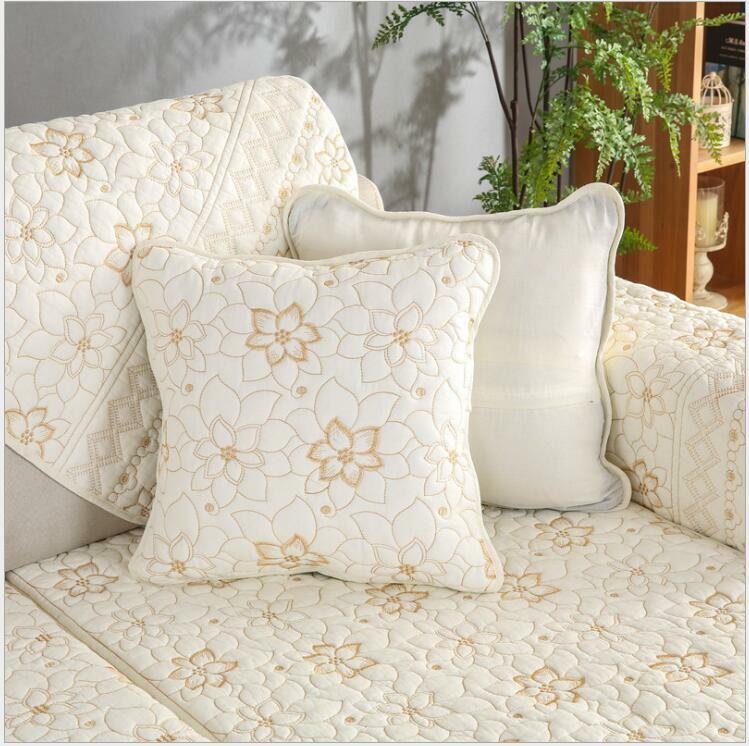 Sofa Cover Cotton Embroidered Couch Cushion White Gray Color Couches Covers For Living Room L Shaped Sofas 3 Seater Protector