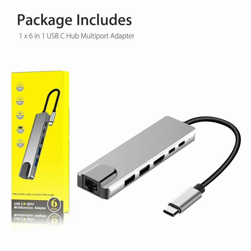 USB 3.1 HUB ประเภท C ถึง HDMI RJ45 PD USB 3.0อะแดปเตอร์ Dock อุปกรณ์ประเภท C Splitter 6พอร์ตฮับสำหรับ MacBook Pro