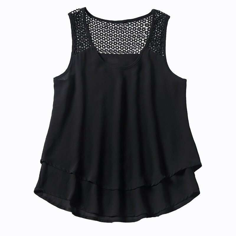 2021 summer new solid low round neck hollow out wide shoulder sling fashion sexy top bottomed vest female