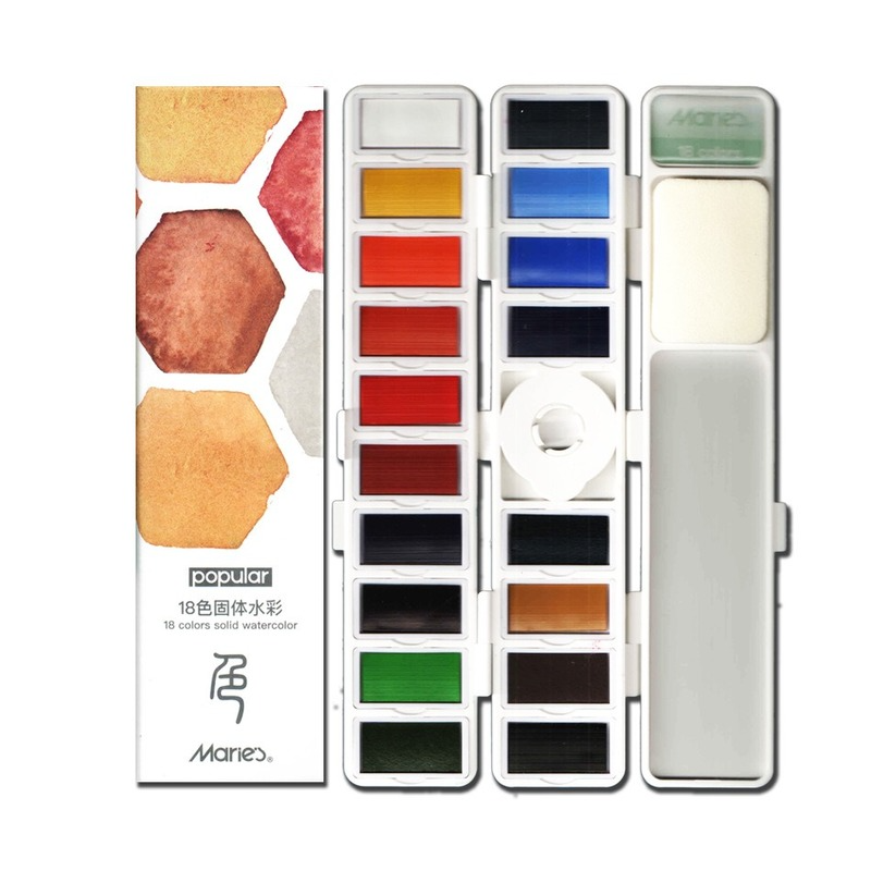 2021 새로운 Foldable 평면 단색 수채화 18/38/58 색상 어린이 손으로 그린 스케치 휴대용 수채화 페인트 그림 세트