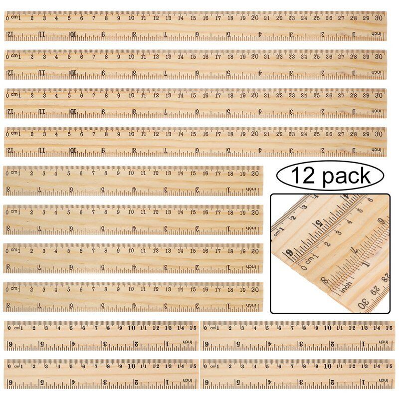 Regla de madera de 15cm-30cm, herramienta didáctica, pre-15cm, 20cm, 30cm, 4 piezas en total, 12 paquetes, nueva, 2021