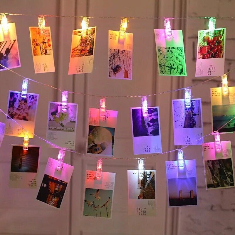 LED Photo String Lights String lights Card Photo Clip Holder USB Battery Powered Fairy Twinkle Lights for Christmas Party Dec