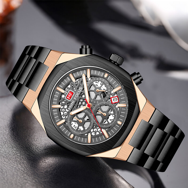 Mini relógio esportivo luxuoso militar para homens, relógio masculino de quartzo com pulseira de aço multifuncional 0411