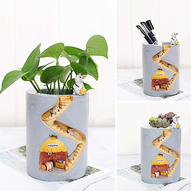 Vaso decorato creativo piante in resina succulenta vasi da fiori ornamenti scrivania giardino soggiorno con riccio famiglia forniture da giardino