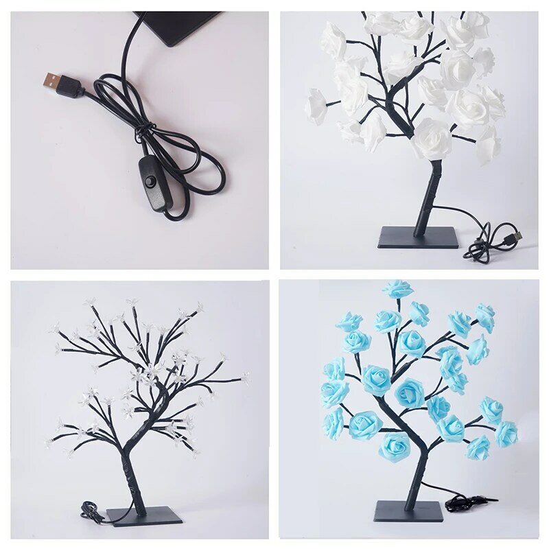 LED Table Lamp Rose Flower Tree Night Light Daily Home Decoration Lights USB Romantic Christmas Lamp Gifts For Girls AND Laddies