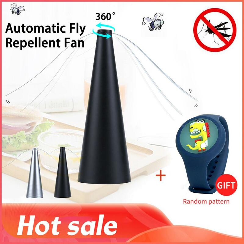 Automatic Fly Trap Repellent Fan Battery Powered Multi Functional Flies Bugs Repellent Device+1pc Mosquito Repellent Bracelet