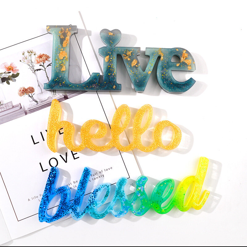 Molde de letra transparente do amor e casa, letreiro de resina epóxi de cristal uv com grande alfabeto para artesanato de fabricação de joias faça você mesmo