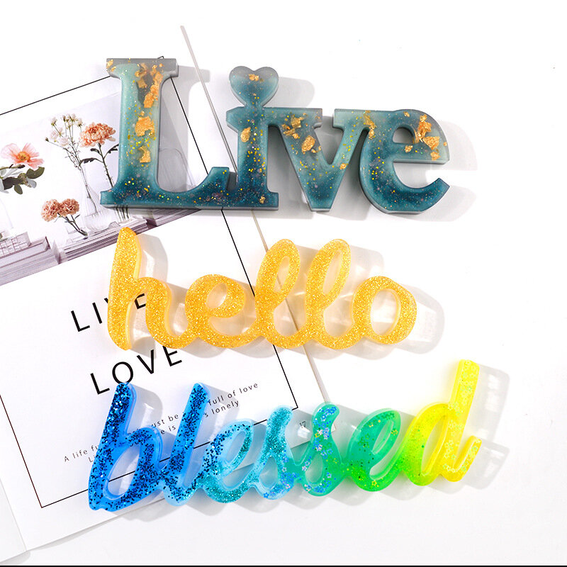 LOVE & HOME Sign Cetakan Silikon Huruf Transparan Cetakan Tuang Resin Epoksi Kristal UV Alfabet Besar untuk Kerajinan Pembuatan Perhiasan DIY