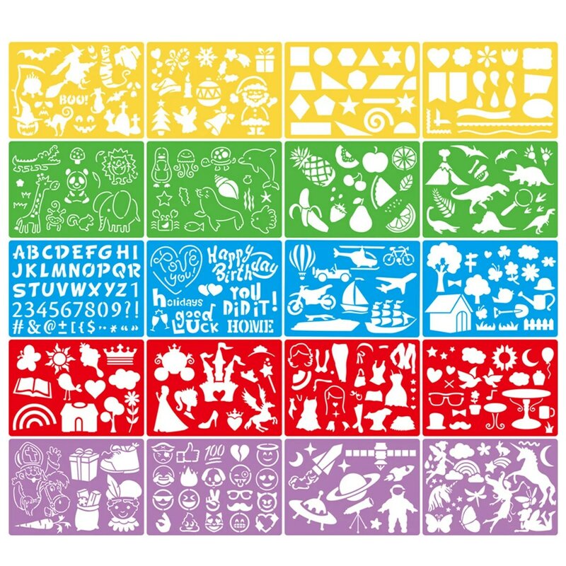 20Pcs Tekening Stencils Set Plastic Art Tekening Templates Kids Kinderen Tekening Sjabloon Kleurrijke Engels Nummer Template