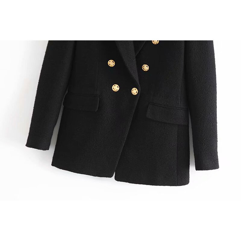 Женский осенне-зимний однотонный Блейзер, пальто, винтажная двубортная женская верхняя одежда с длинным рукавом, шикарные топы, 2023