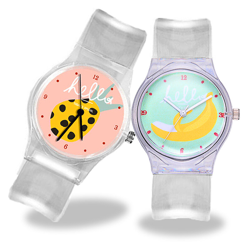 Przezroczysty silikonowy owoc bananowy zegarek dzieci dowiedz się czas bransoletka uczeń sport zegarki dzieci dziewczyny urodziny prezent dziecięcy zegarek
