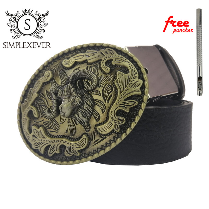 3D Bull Kuningan Padat Belt Buckle Western Metal Koboi Belt Buckle dengan Sabuk Kulit untuk Pria Jeans Belt Buckle