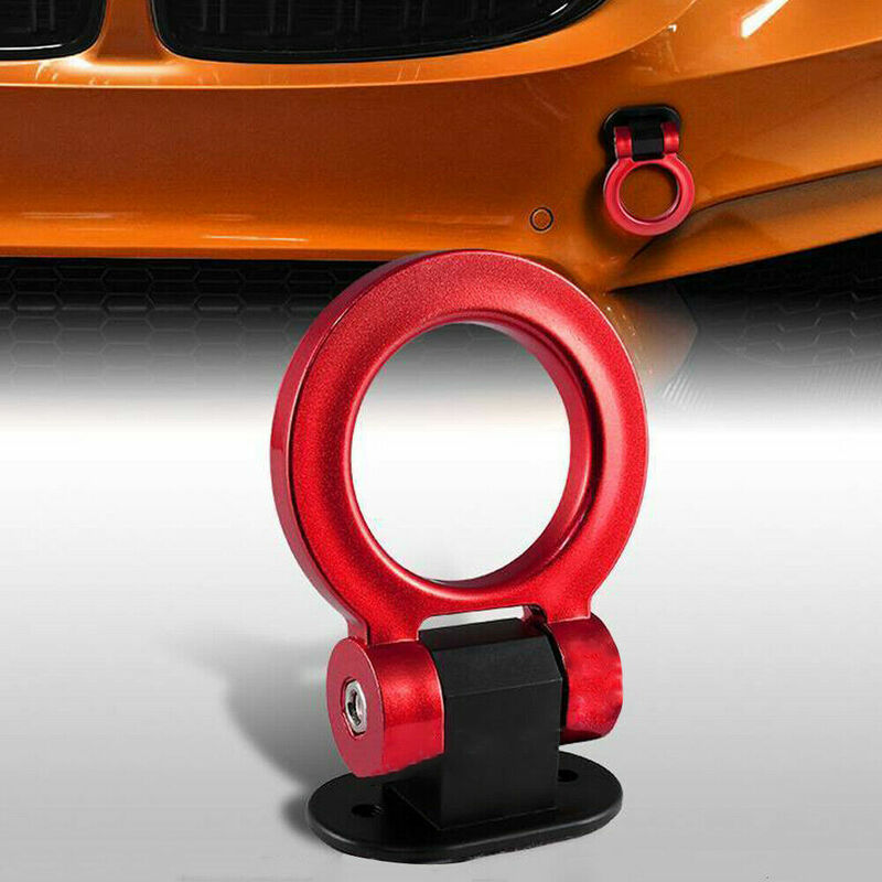อุปกรณ์ตกแต่งเบ็ดลากวงแหวนสำหรับรถแข่งอุปกรณ์ตกแต่งรถยนต์สีแดงเครื่องมือเกี่ยวสำหรับรถยนต์