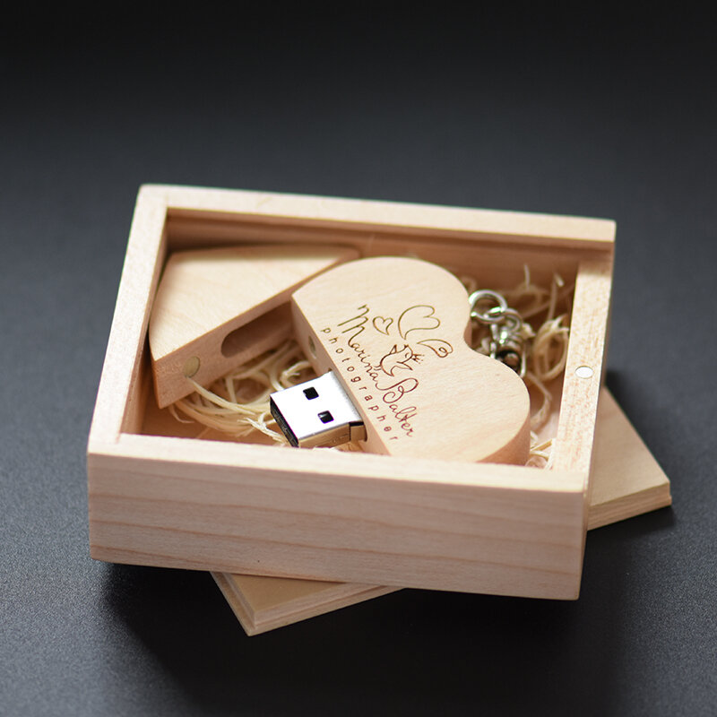 صندوق هدايا USB على شكل قلب خشبي من JASTER 2.0 محرك فلاش بندريف 4 جيجابايت 8 جيجابايت 16 جيجابايت 32 جيجابايت 64 جيجابايت (شعار مخصص مجاني) تصوير زفاف