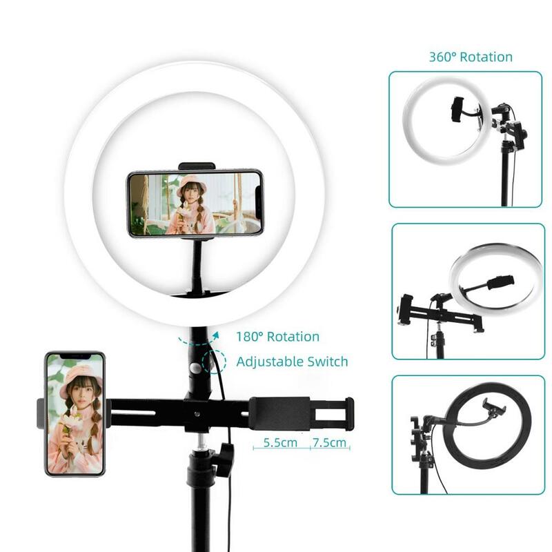 MountDog-Anillo de luz LED regulable para selfi, 10 pulgadas, 26cm, cámara para teléfono, fotografía, vídeo, lámpara de maquillaje con trípode, Clip para teléfono