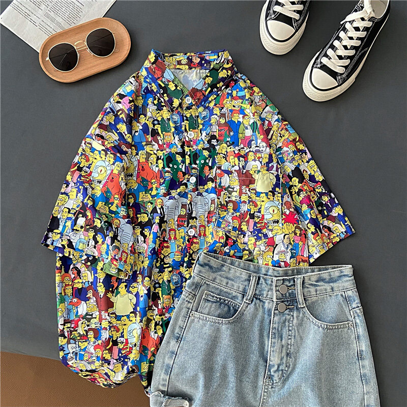 EBAIHUI 2021 Summer Spring Women Blouses BF Style Oversized Shirts Harajuku Tops Cartoon Half Sleeve Shirts Female Streetwear