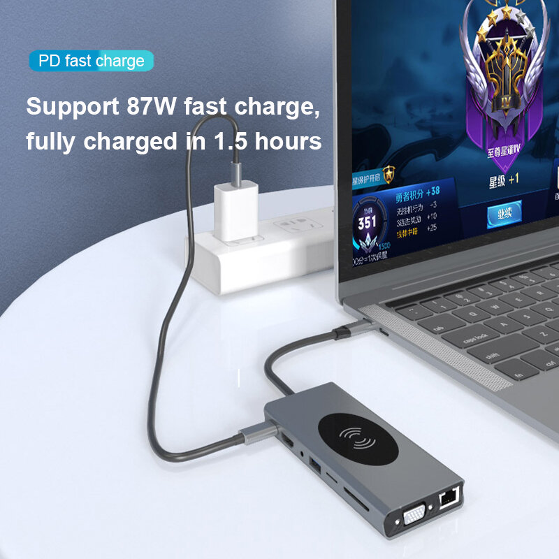 Usb cハブタイプcにusb 3.0ハブhdmi対応macbook proのhuawei社メイト30 USB-Cスプリッタタイプcハブ携帯電話ワイヤレス充電器