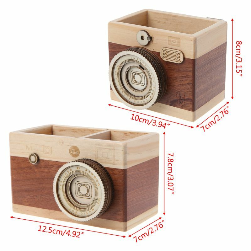 Creative Camera Pattern Wooden Pen Pencil Case Holder Stand Desktop Sundries Storage Box Multi Purpose Use