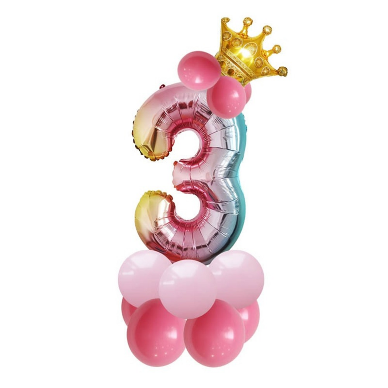 Décorations de fête d'anniversaire 32 pouces, 14 pièces/ensemble, ballons couronne en aluminium, nombre, décorations de fête d'anniversaire