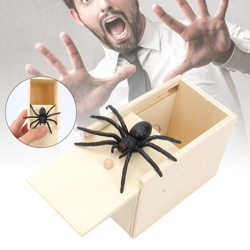 Rato aranha caixa surpresa piada divertido assustar presentes brincadeira brincadeira brinquedos para adultos brinquedo complicado caixa de madeira assustada paródia assustador pequeno bug