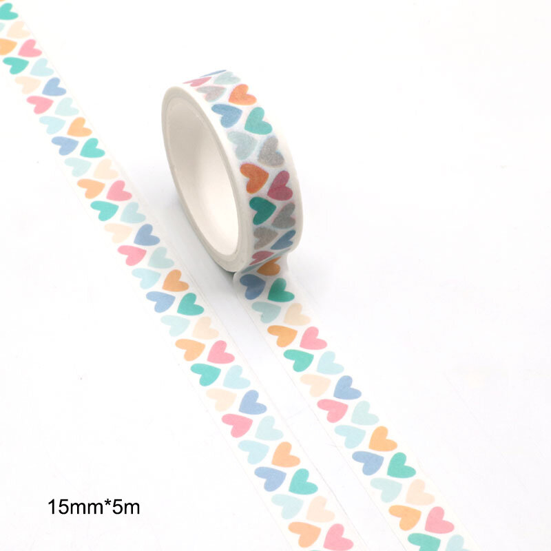 1pcs Colorful Love Heart Washi Tape Adhesive Paper Tape School Office Supplies DIY Scrapbooking Decorative Sticker Tape 5m