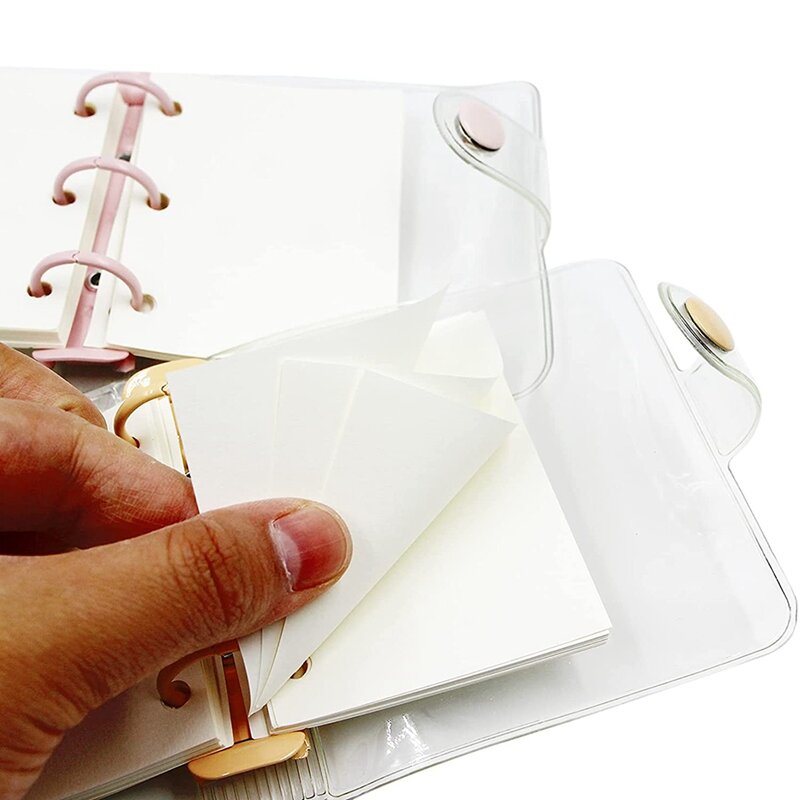 2 pces mini 3-ring binder cobre caderno transparente claro macio pvc caderno anel redondo fichário capa
