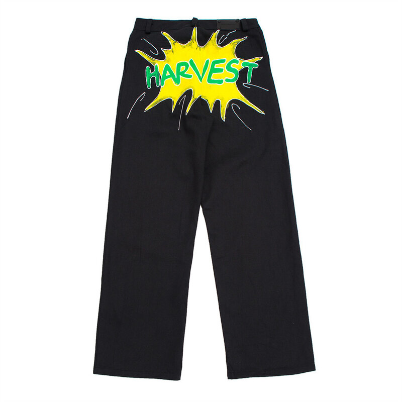 Smiley-メンズストレートジーンズ,黒のヒップホッププリントのパンツ,レトロなパンクスタイル,特大のデニムパンツ,ゴシックスタイル,10代の衣装,2021