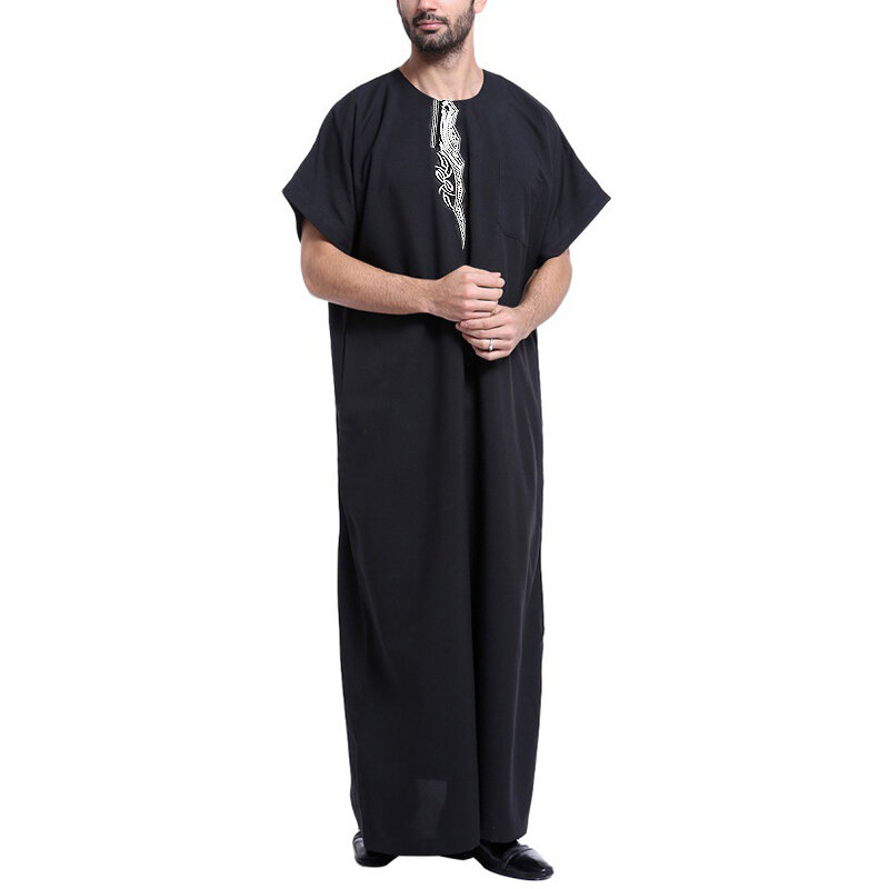 INCERUN Baju Muslim Kaftan Pria Dicetak Lengan Pendek Retro Jubah Longgar Dubai Arab Saudi Abaya Islam Kaftan Pria Jubba Thobe