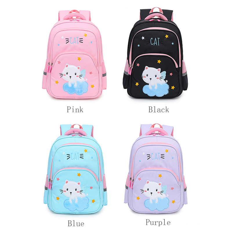 Children Backpacks Cute Cat Backpacks Blue Student Large Capacity Waterproof Schoolbag for Girls Multifunctional Canvas Backpack