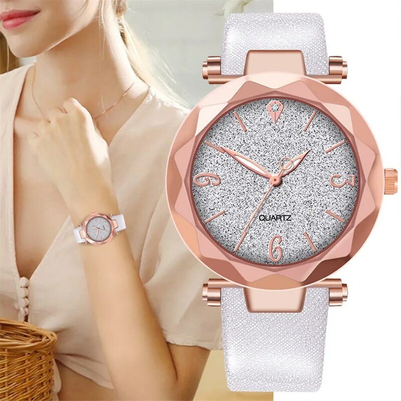 Relógio feminino romântico céu estrelado, relógio de pulso balança de couro designer para mulheres vestido simples relógio gfit a watch femme #50 2020