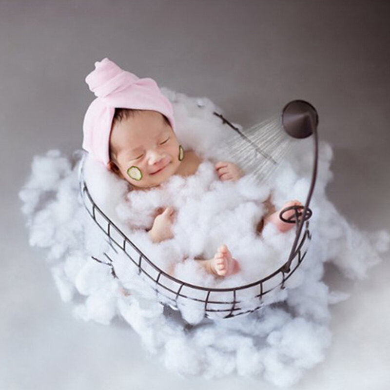 Baby Photo Props Iron Basket Shower Bathtub Newborn Infant Child Photography Auxiliary Frame for Studio Posing Photography Props