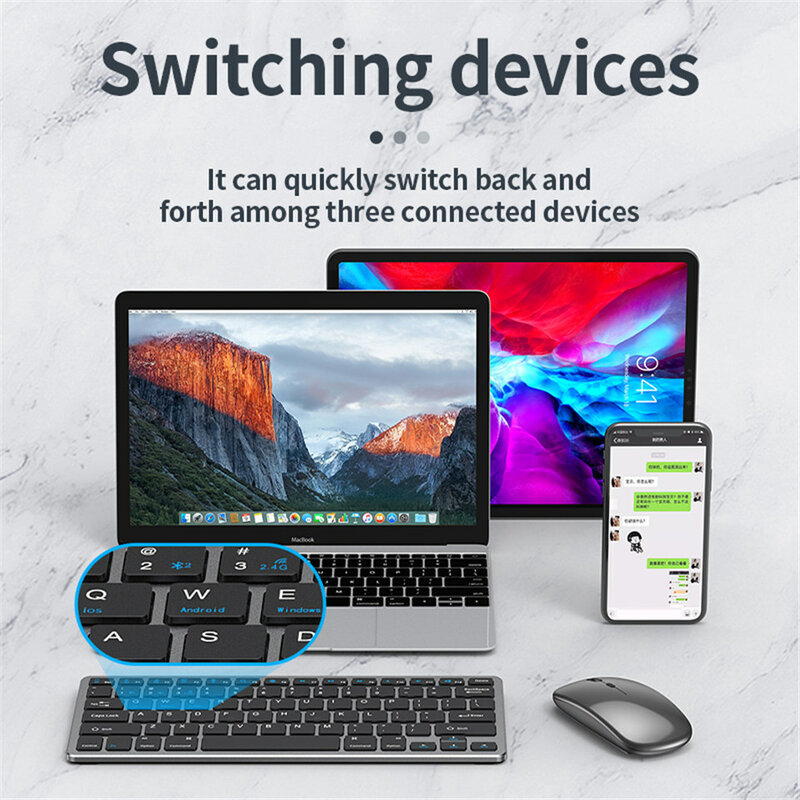 Teclado sem fio bluetooth e mouse para ipad telefone tablet portátil recarregável mini teclado mouse combos para samsung xiaomi
