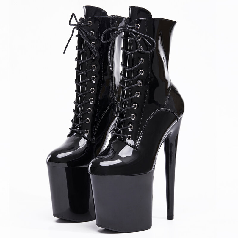 JIALUOWEI INS Style 20CM Extreme High Heels Platform Boots Lace Up Sexy Pole Dancing Ankle Boots Side Zip  5-12