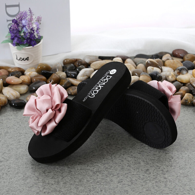 Sapatos femininos sliper verão boemia floral praia sandálias cunha plataforma thongs chinelos chinelos chinelos chinelos zapatos de mujer flor chinelo