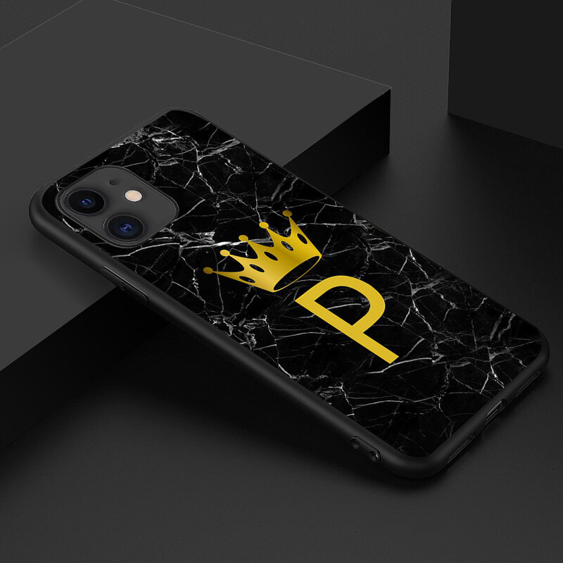Funny Gold Crown Letter Couple Case For iPhone 12 11 Pro Max XSMAX XR X 7 6s 8Plus Fashion Black Silicone Soft Phone Cover queen