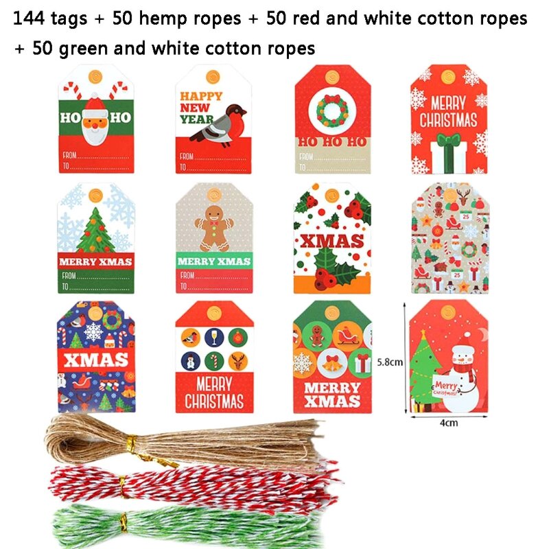J2ha 144 pces etiquetas de papel de natal diy artesanato feito à mão com corda etiquetas de empacotamento de alimentos